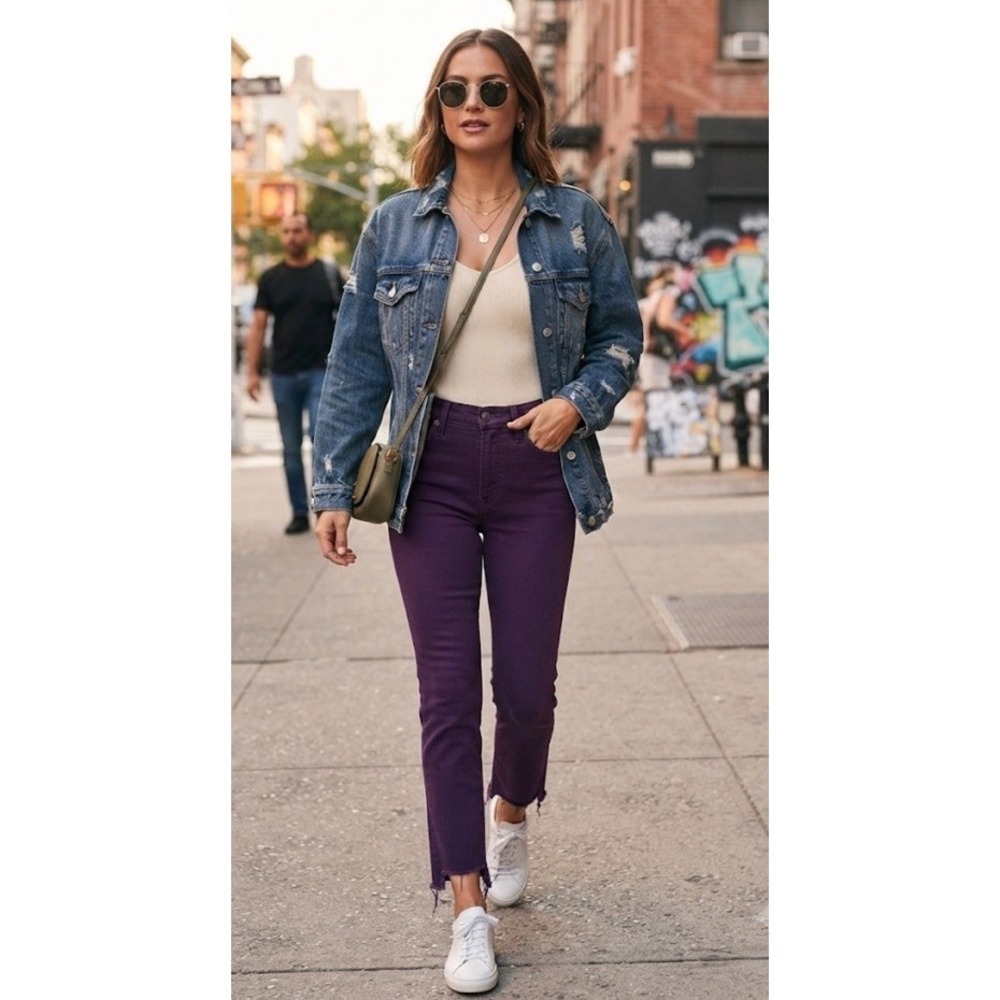 Mother Denim Jeans High Waisted Rascal Ankle Fray Womens Sz 26 Purple (26x27)